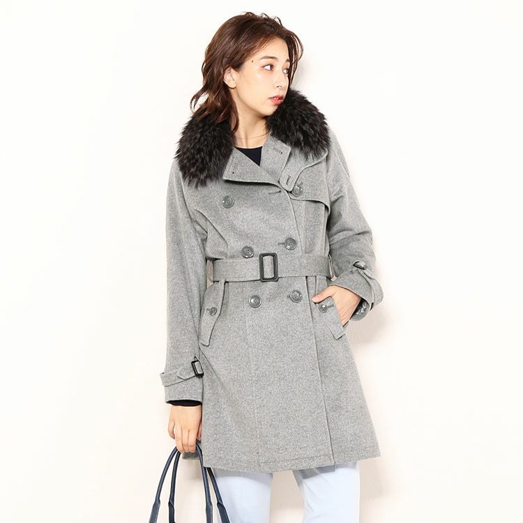 Filomo カシミヤブレンドウール トレンチコート レディース ファー付き 6F