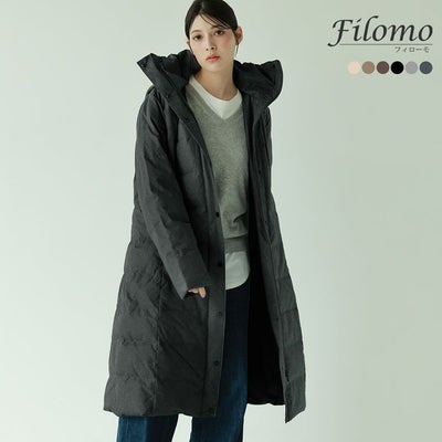 Filomoダウンコートレディースロングダウン90%フード付き