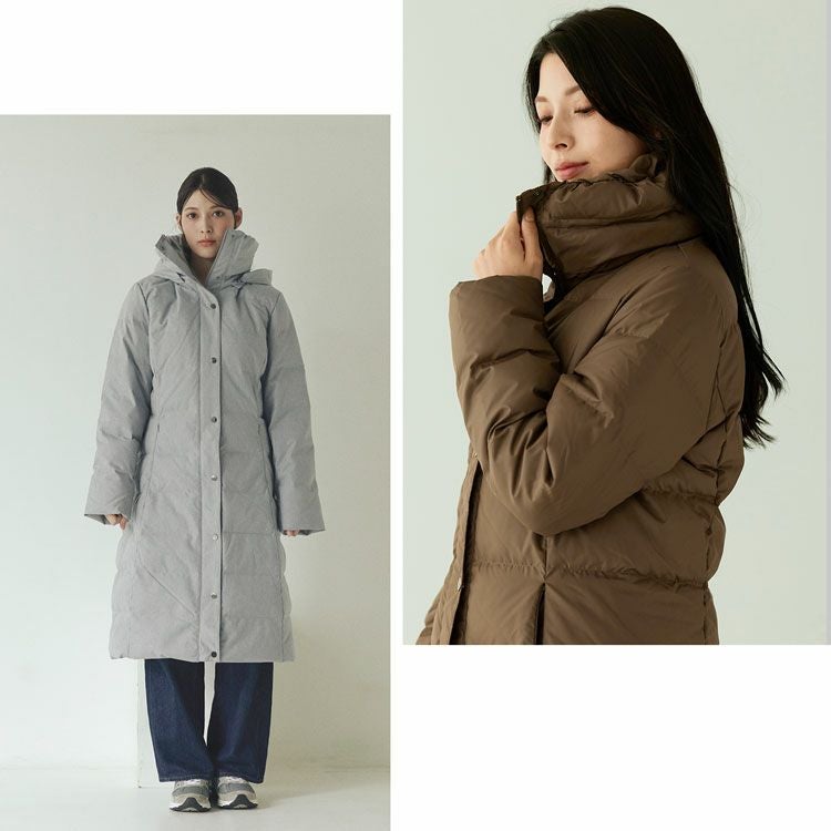 Filomoダウンコートレディースロングダウン90%フード付き
