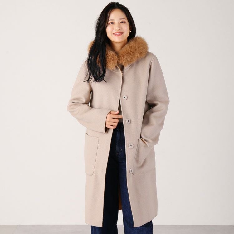 Filomo ウール リバーシブル コート フォックス ファー トリミング