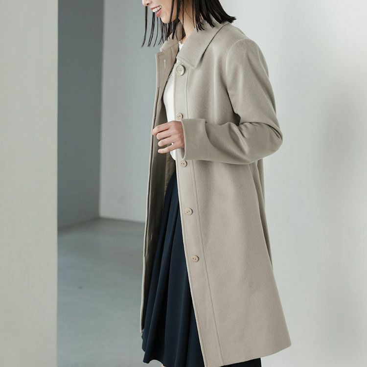 ステンカラーコート レディース カシミヤ 100% Aライン コート