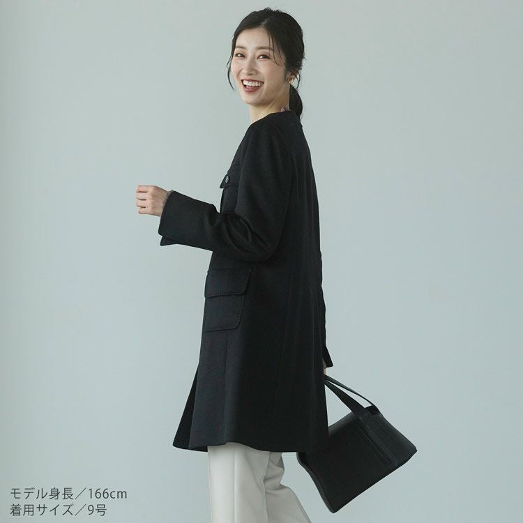 Filomo カシミヤ100% ノーカラーコート 着丈85cm Aライン レディース