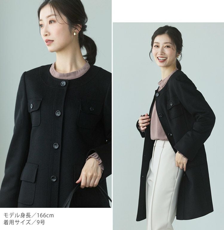 Filomo カシミヤ100% ノーカラーコート 着丈85cm Aライン レディース