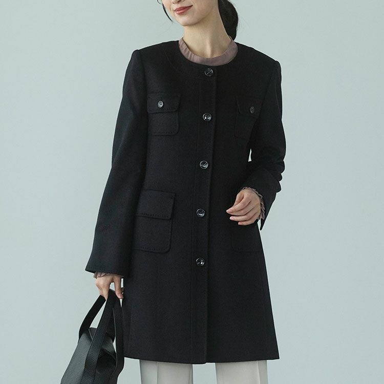 Filomo カシミヤ100% ノーカラーコート 着丈85cm Aライン レディース