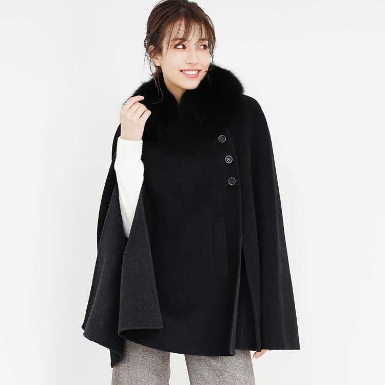 Filomo カシミヤ ブレンド ウール ケープ コート 一枚仕立て