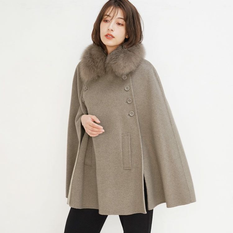 Filomo カシミヤ ブレンド ウール ケープ コート 一枚仕立て