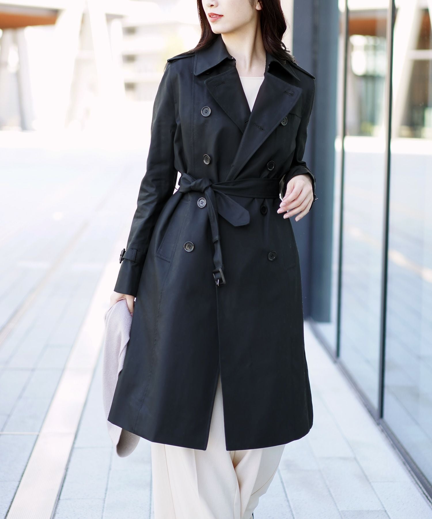 ロングトレンチコート 100cm丈 キルティング ライナー付 レディース