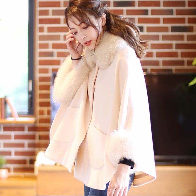Filomo フィローモ カシミヤ 混 ケープ ファー トリミング フォックス