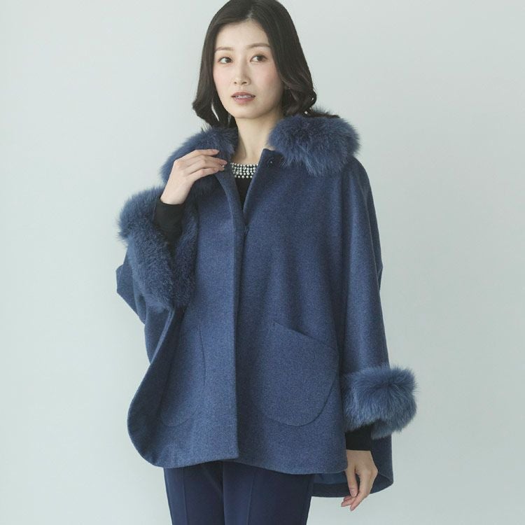 Filomo フィローモ カシミヤ 混 ケープ ファー トリミング フォックス
