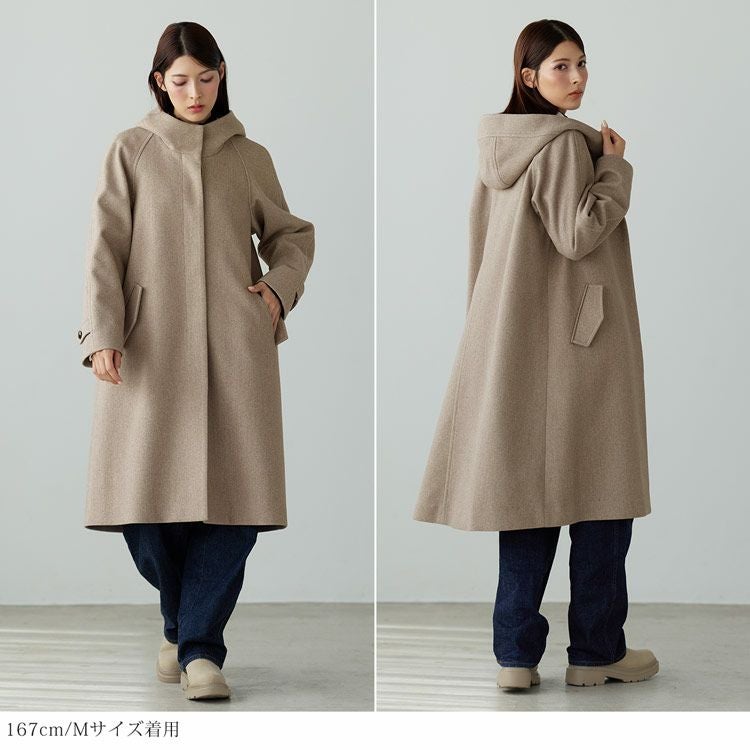 Filomoウールタッチフード付きコートモカ