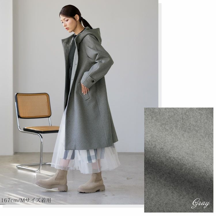 Filomoウールタッチフード付きコートグレー