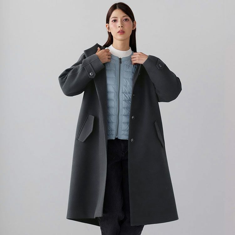 Filomo フード付きコート レディース ウールタッチ 洗える ロング丈