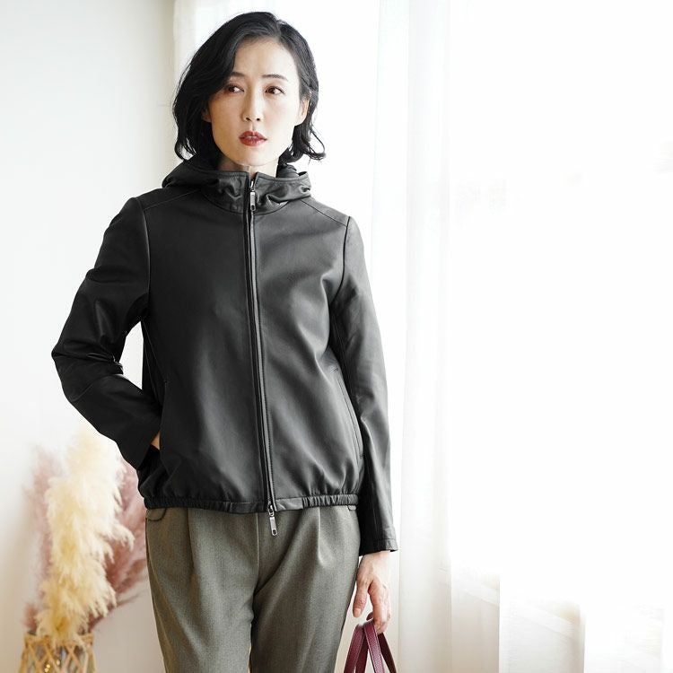 Filomo ラム革 レザー パーカー フード付き ジャケット レディース