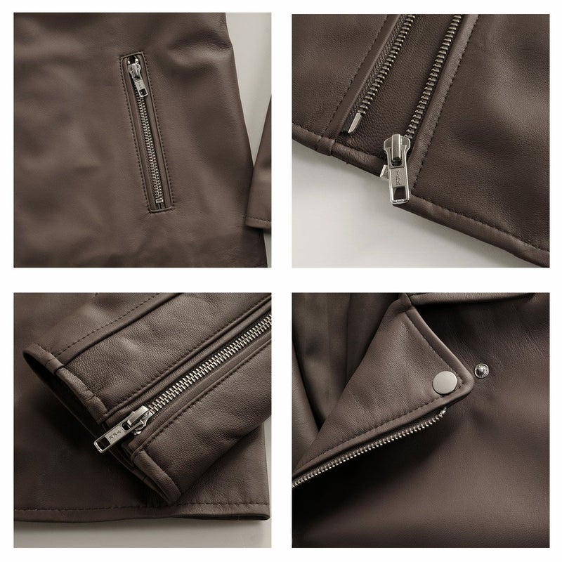 Filomo/フィローモラムレザーダブルライダースジャケットレディースナッパ加工秋冬ブラウン/ブラック本革バイカー大人アウター