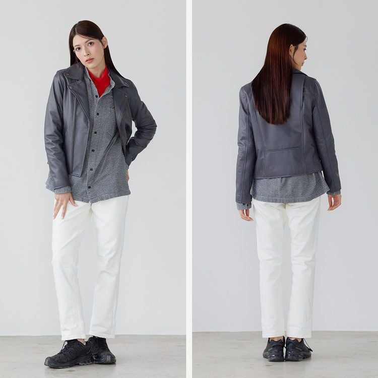 Filomo/フィローモラムレザーダブルライダースジャケットレディースナッパ加工秋冬ブラウン/ブラック本革バイカー大人アウター