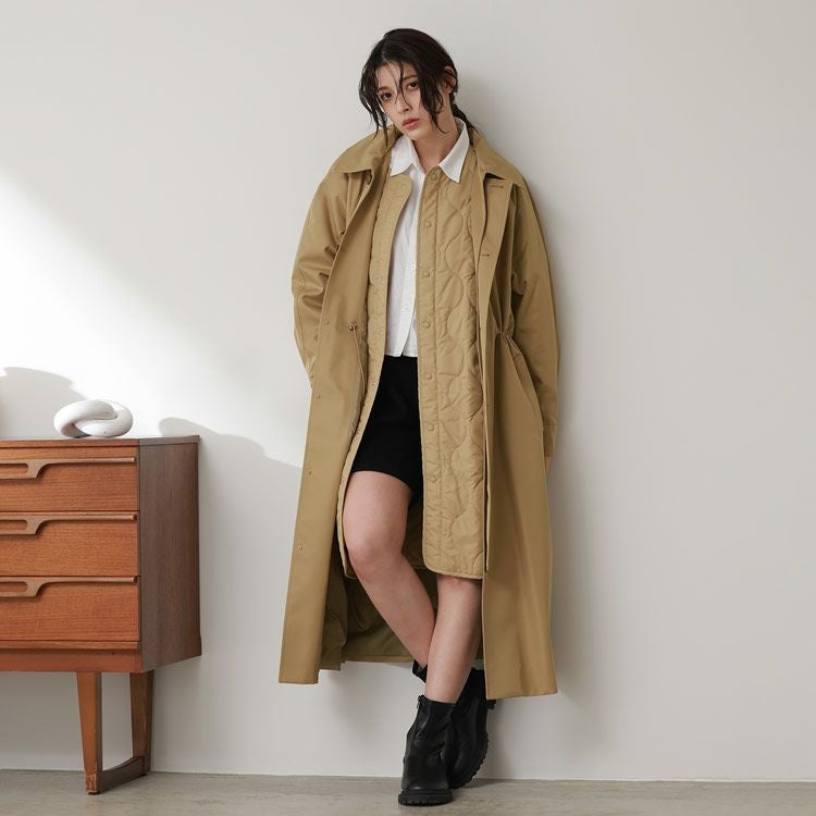 Filomo 中綿 キルティングライナー付き ロングコート ステンカラー