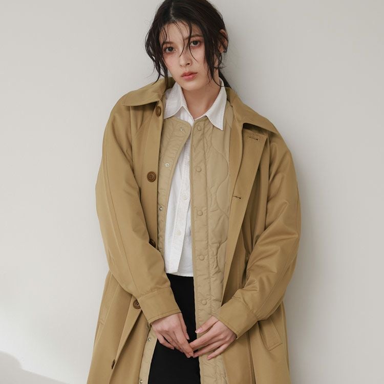 Filomo 中綿 キルティングライナー付き ロングコート ステンカラー