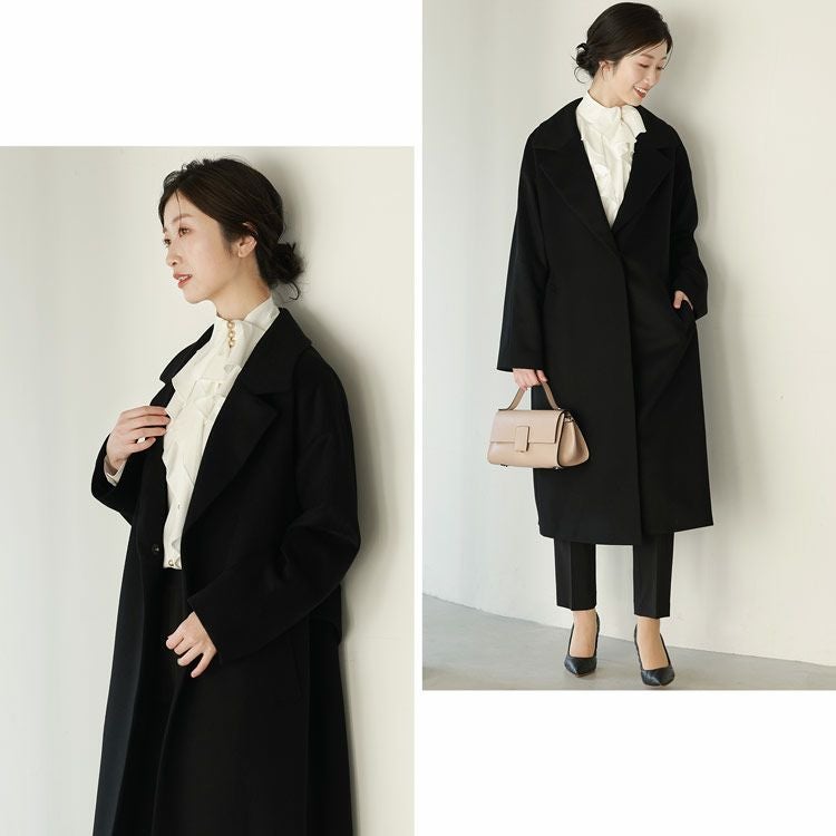 カシミヤ ブレンド ウール チェスターコート ロング丈 レディース