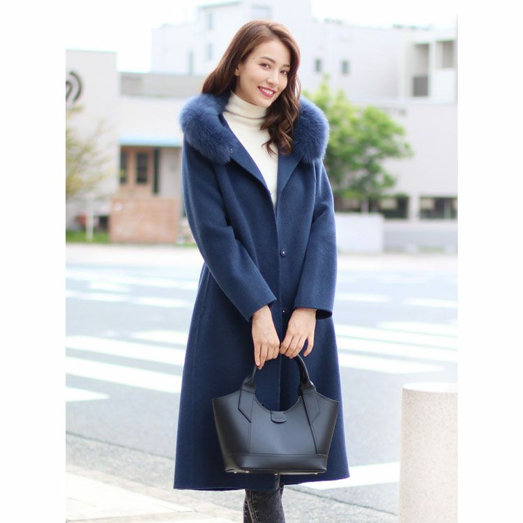 カシミヤ ブレンド ウール ロング コート ダブルフェイス フォックス