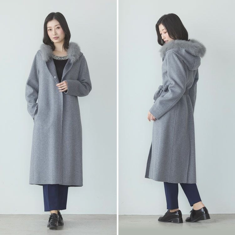カシミヤ ブレンド ウール ロング コート ダブルフェイス フォックス