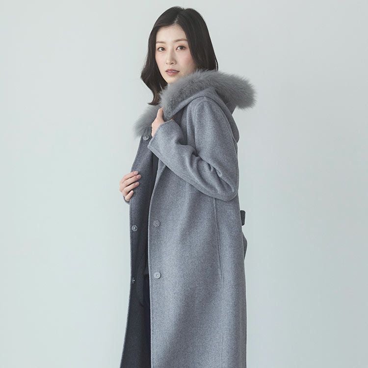 カシミヤ ブレンド ウール ロング コート ダブルフェイス フォックス