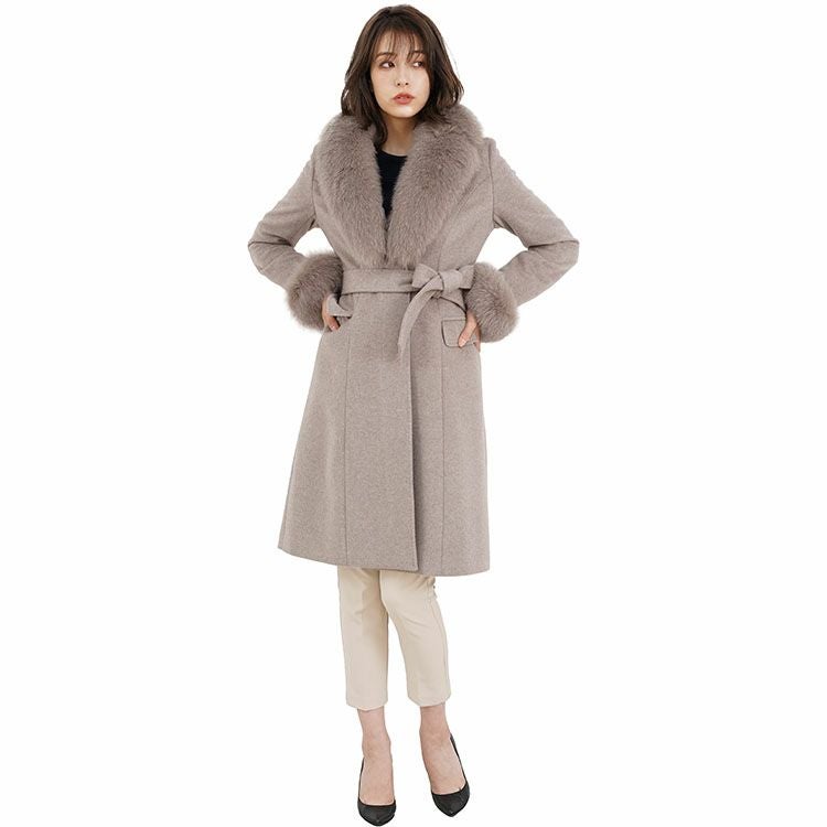 【カシミヤ100% 美品】フォクシー　ロングコート　フォックスファー　シルク カシミヤ ブレンド ウール ロング コート レディース Filomo