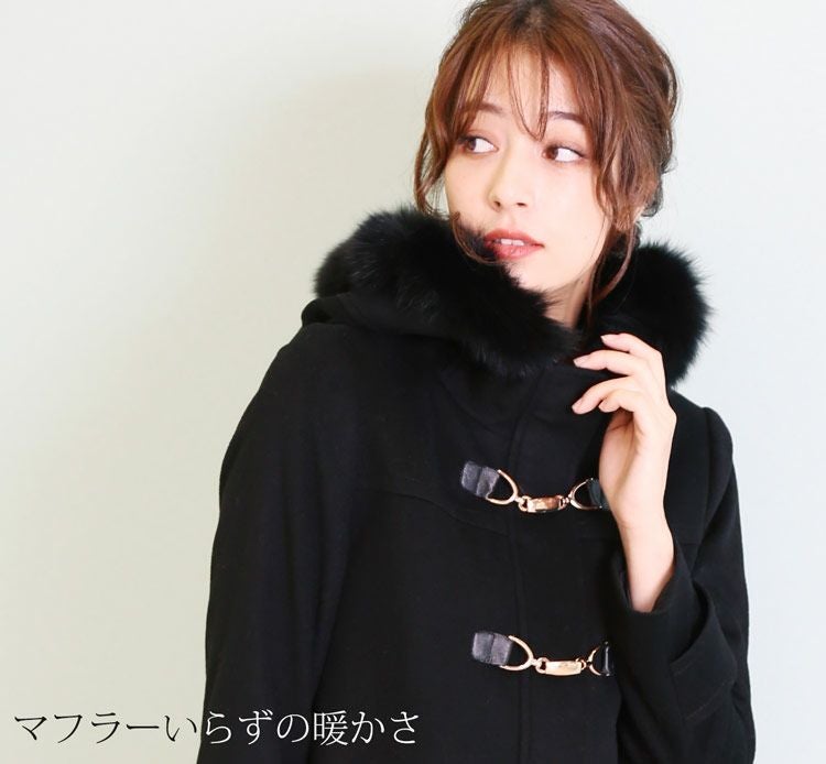 カシミヤ ブレンド ダッフル コート レディース フォックスファー