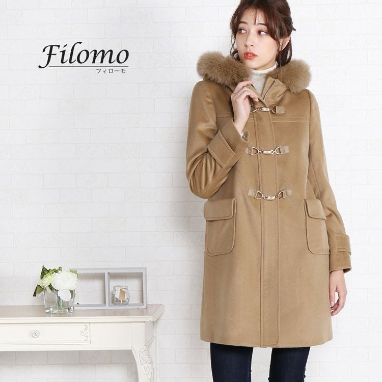 カシミヤ ブレンド ダッフル コート レディース フォックスファー