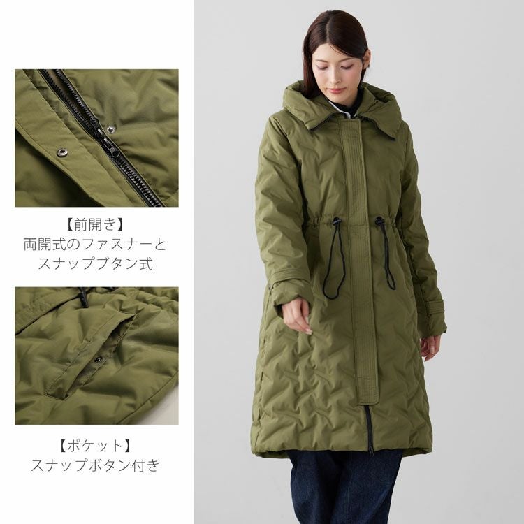 シームレス ダウンコート レディース テフロン加工 フード付き ロング