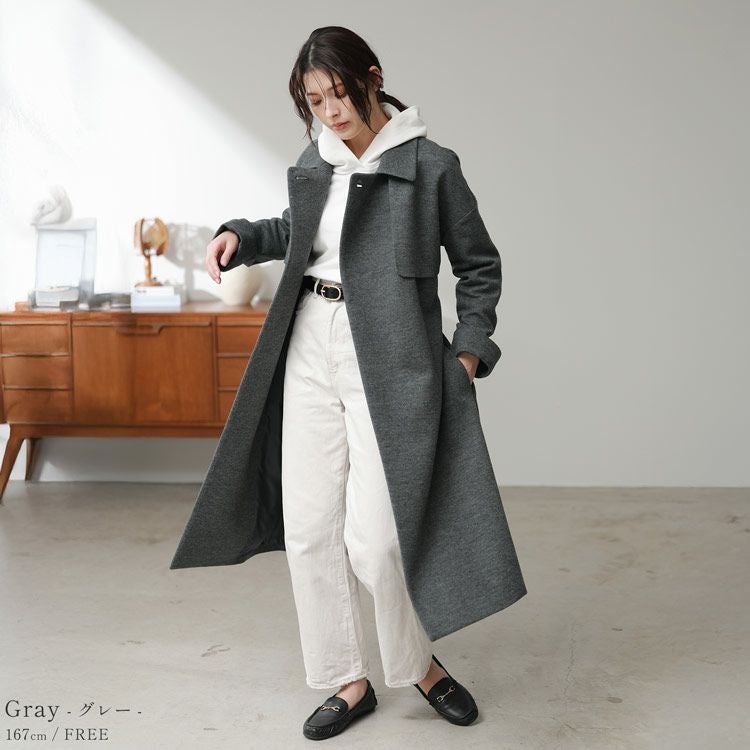 Filomo ウールニット テーラードカラー ロングコート レディース