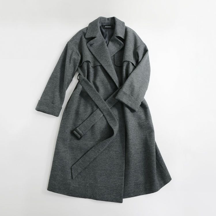 シンプル大人っぽいゆったりロングコート日本製ジャージニットベルト付き