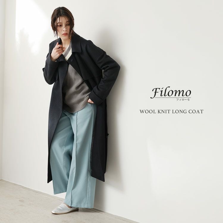 Filomo ウールニット テーラードカラー ロングコート レディース