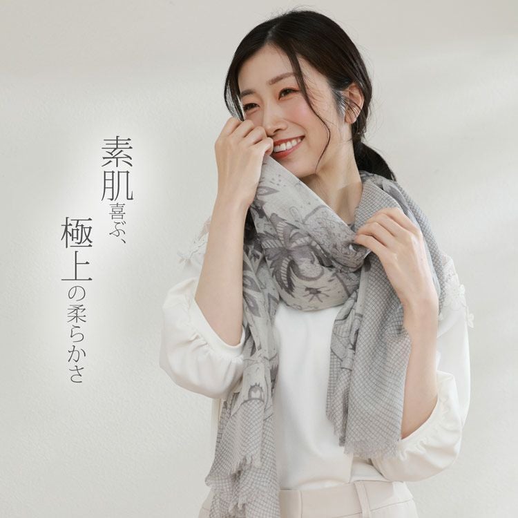 Filomo カシミヤ 100％ 大判 ストール ガーゼ プリント 内モンゴル産