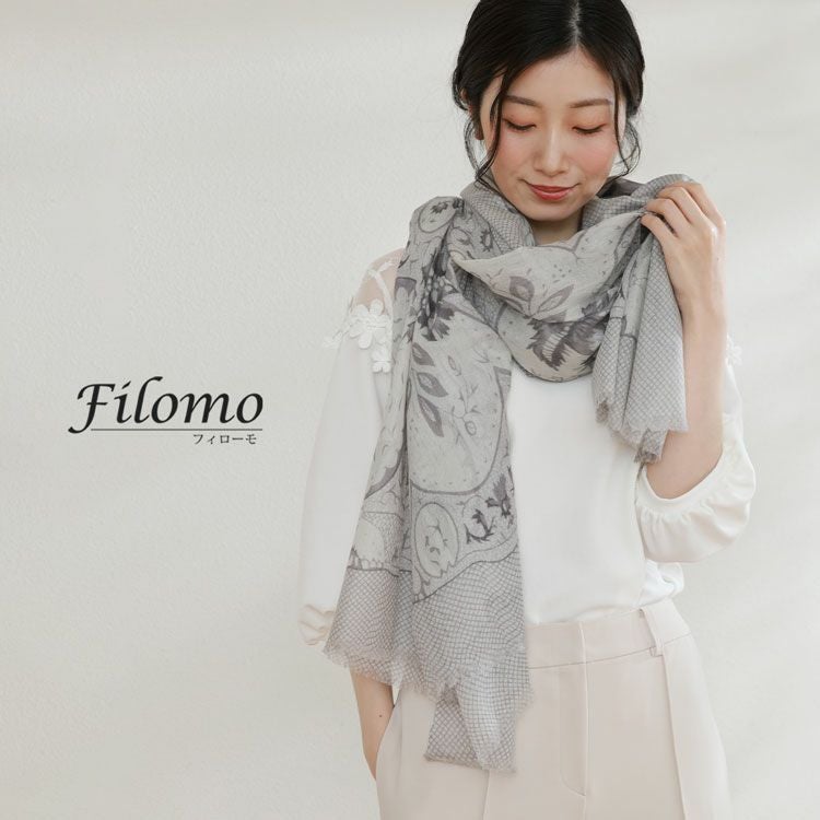 Filomo カシミヤ 100％ 大判 ストール ガーゼ プリント 内モンゴル産