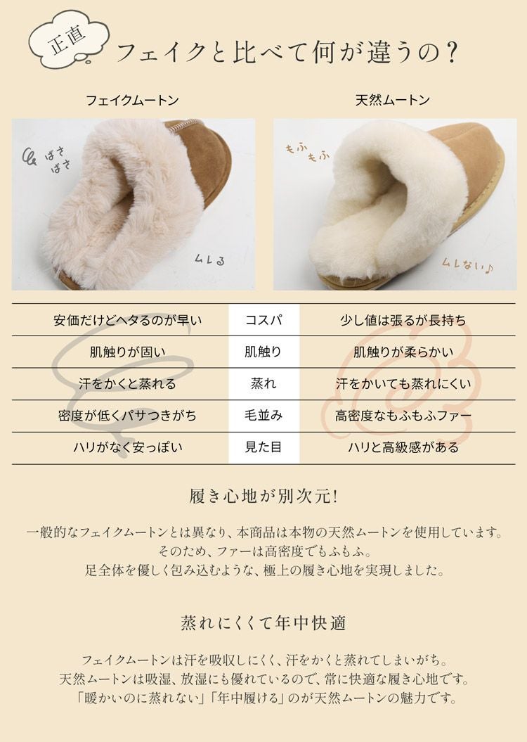 スリッパムートンルームシューズ羊毛室内来客用ふわふわもこもこブランドje'coule低反発(09000081r)