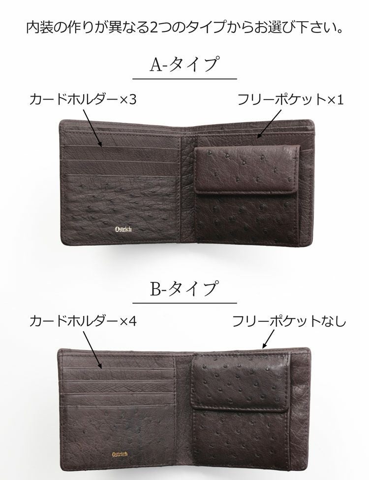 B/財布オーストリッチ革 オーストリッチ 二つ折り財布 レディース【ネコポスで送料無料】