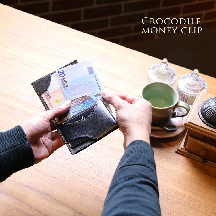 クロコダイル マネークリップ 本革 軽量 マット 加工 4FA