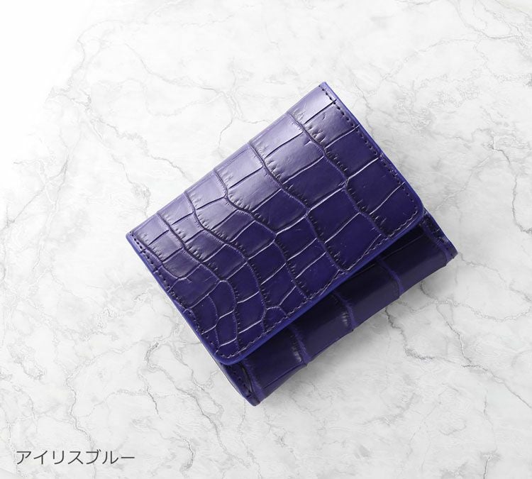 クロコダイル レディース ミニ財布 マット 加工 ボックス型 小銭入れ