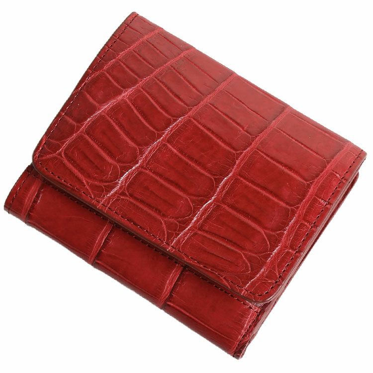 クロコダイル レディース ミニ財布 マット 加工 ボックス型 小銭入れ