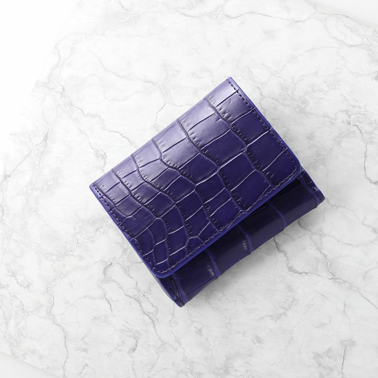 クロコダイル レディース ミニ財布 マット 加工 ボックス型 小銭入れ