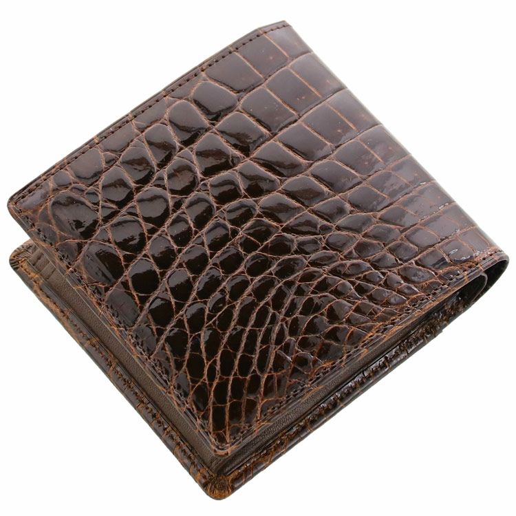 クロコダイル 折り財布 シャイニング加工 日本製 小銭入れ付き