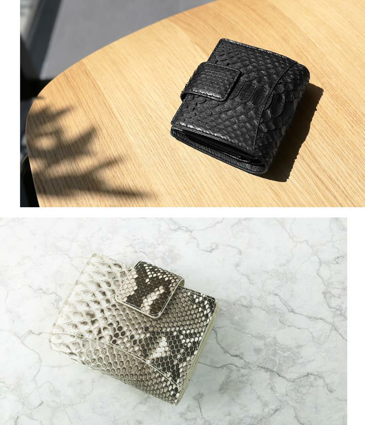 二つ折り財布 レディース 本革 ダイヤモンドパイソン 蛇革 ミニ財布 4FA