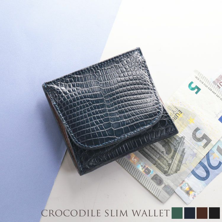 クロコダイル ミニ財布 レディース ボックス型 小銭入れ 付き 薄型