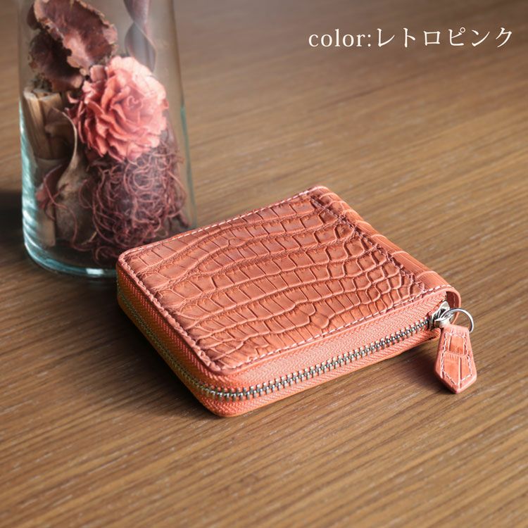 クロコダイル ラウンドファスナー 二つ折り財布 ミニ財布 マット 4FA