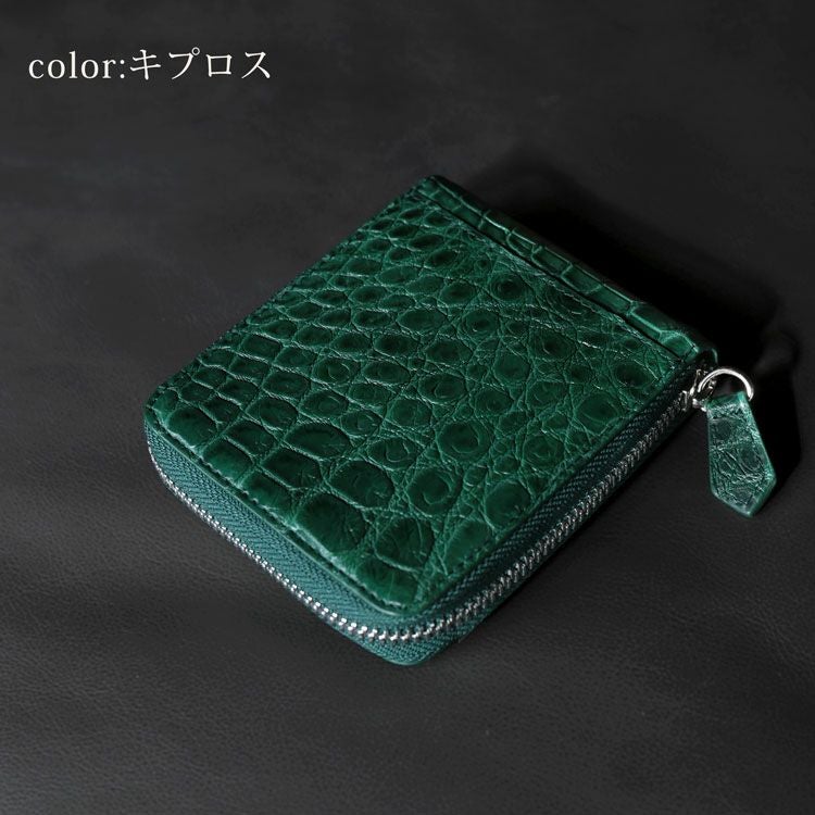 クロコダイル ラウンドファスナー 二つ折り財布 ミニ財布 マット 4FA