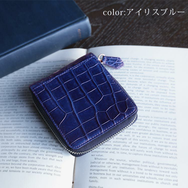 クロコダイル ラウンドファスナー 二つ折り財布 ミニ財布 マット 4FA