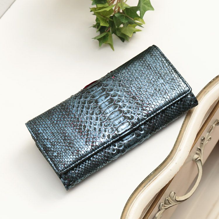 がま口 長財布 レディース ダイヤモンド パイソン 本革 スペイン