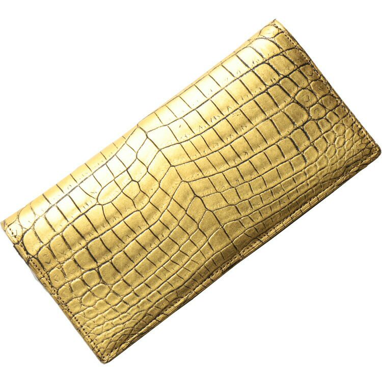 クロコダイル 長財布 金箔 KAZARIHAKU 日本製 無双 金色 財布 金運