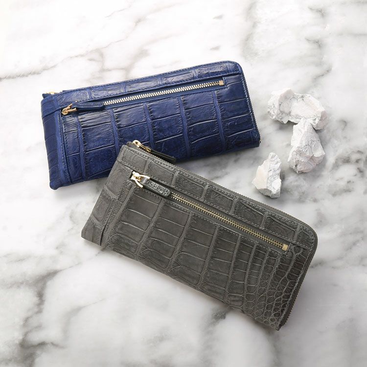 クロコダイル マット L字ファスナー 長財布 レディース 薄い