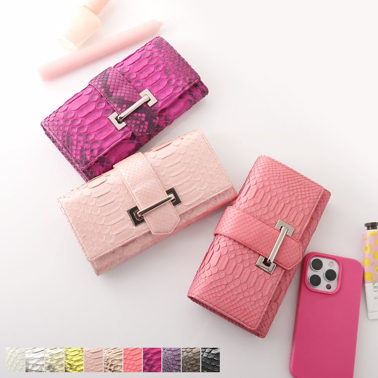 ダイヤモンド パイソン 財布 ベルトデザイン かぶせ 長財布 レディース 4FA